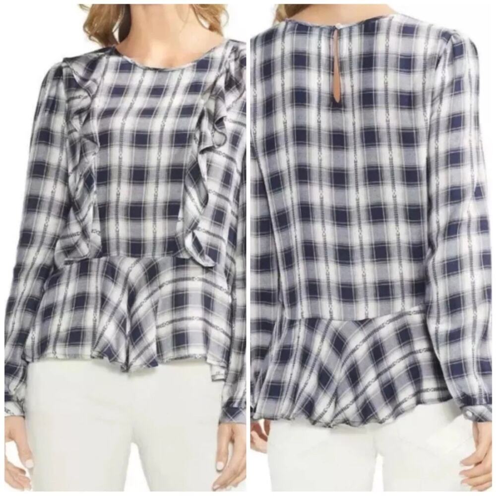 Vince Camuto Plaid Ruffle Blouse - Size XS